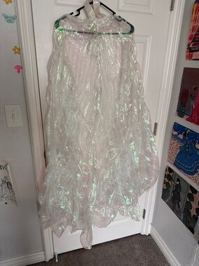 Iridescent White/Taupe Sheer cape for festivals